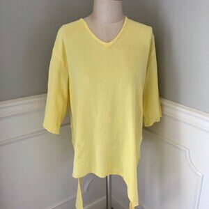 Oh My Gauze Blouse Womens Small Medium Yellow Cotton Asymmetrical Hem Lagenlook